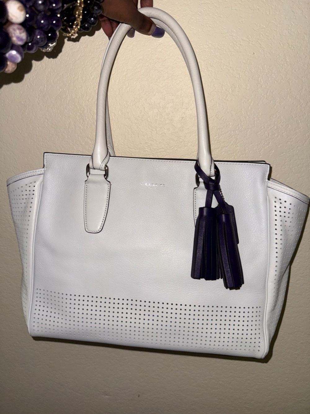 Coach Legacy Leather Perforated Medium Chalk w/ Purple 22390